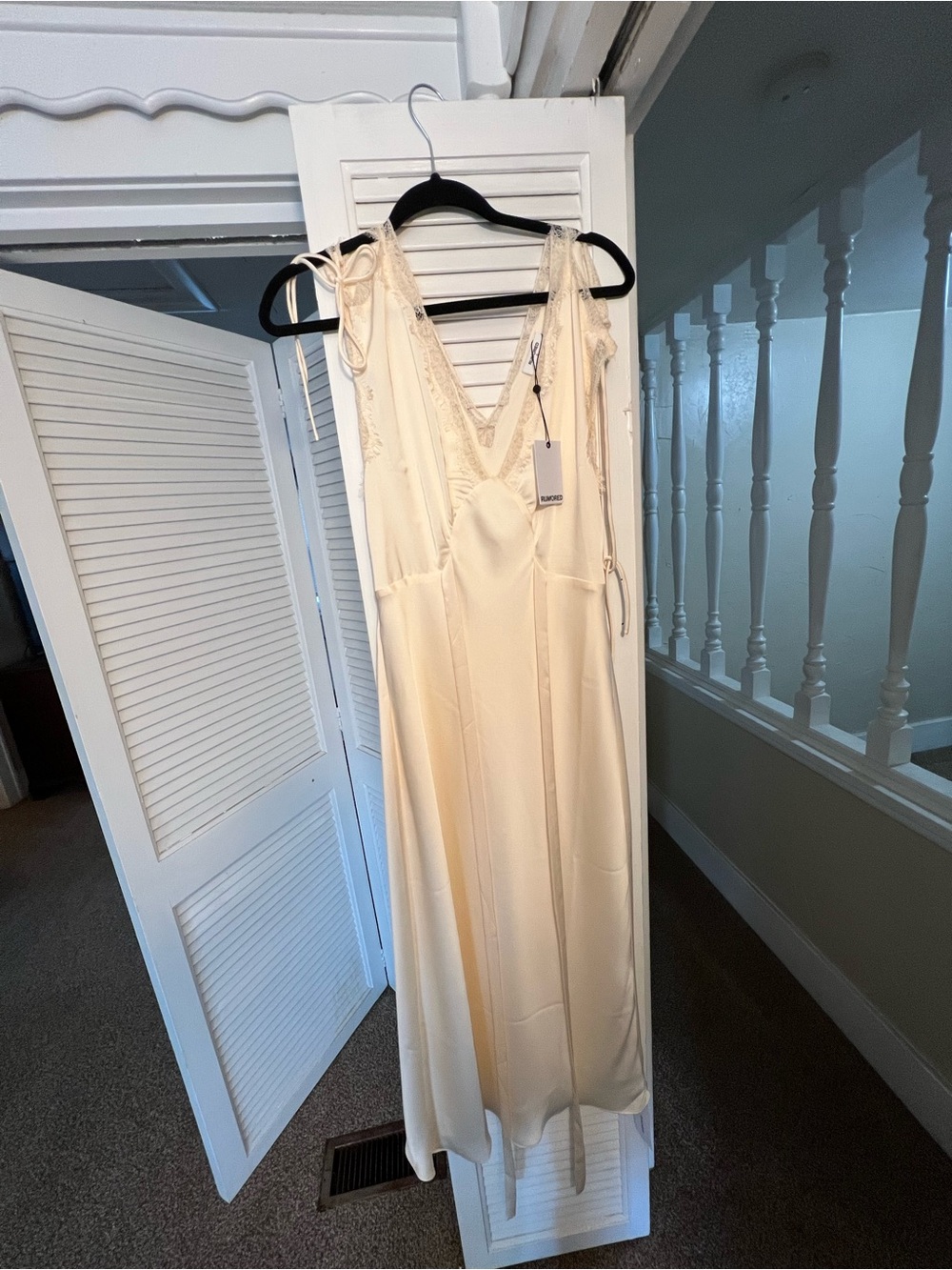 Rumored Cream Maxi Slip Dress with Lace Trim